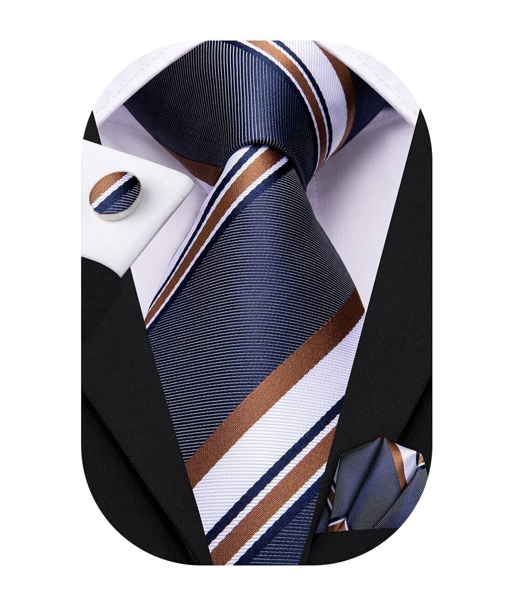 9437 Ties Sets Silk Stripe Paisley Necktie Pocket Square Cufflinks